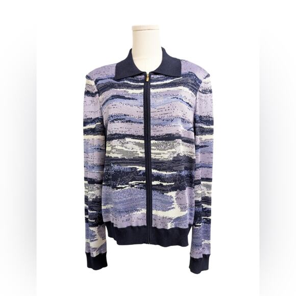St. John Purple Knit Zip Jacket Large - Picture 1 of 5